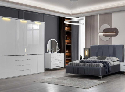 Weiße Schlafzimmer Möbel Textilbett Großer Kleiderschrank Nachttische